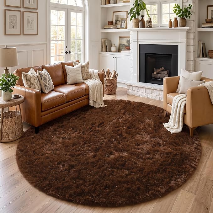 Amdrebio Chocolate Brown Round Circle Area Rug 4Ft by Amdrebio