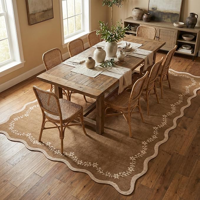 GarveeHome Scalloped Area Rugs 8x10 Large Brown Washable Living Room Rug | Soft - Image 3