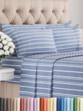 King 6 Piece Sheet Set - Comfy Breathable & Cooling - Soft Hotel Luxury Bedding Set with 8-16 Inch Deep Pockets - 1 Flat & 1 Fitted Sheet & 4 Pillowcases - Wrinkle Free & Easy Care - Blue Stripes 3