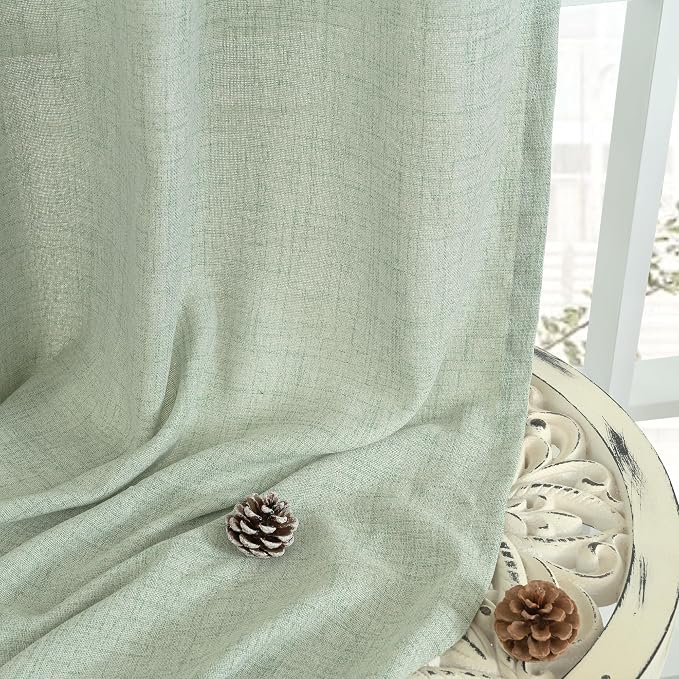 YoungsTex Sage Green Kitchen Window Curtains, Short Linen Drapes - Image 7