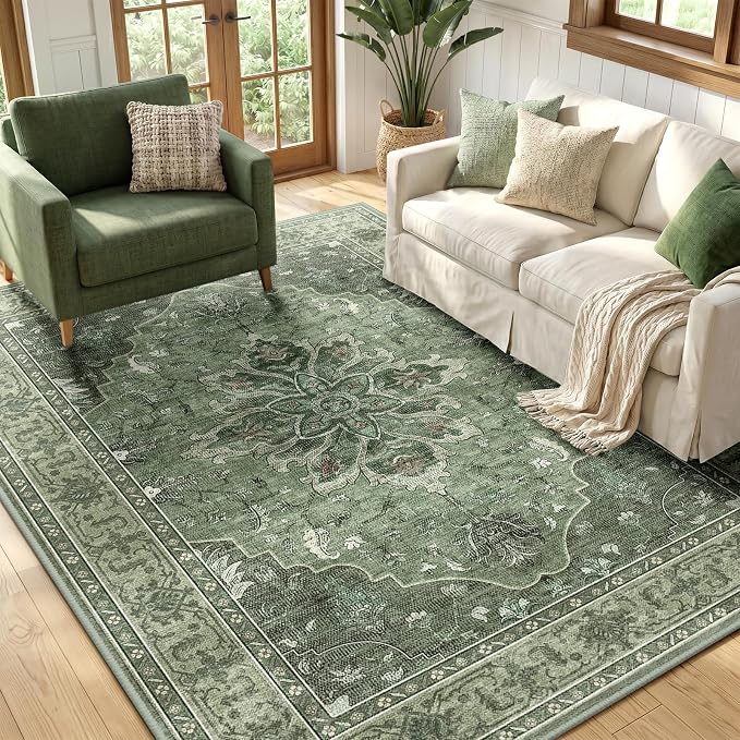 RELEANY Washable Area Rug, Water Repellent, Pet Friendly, Vintage Floral Boho by RELEANY
