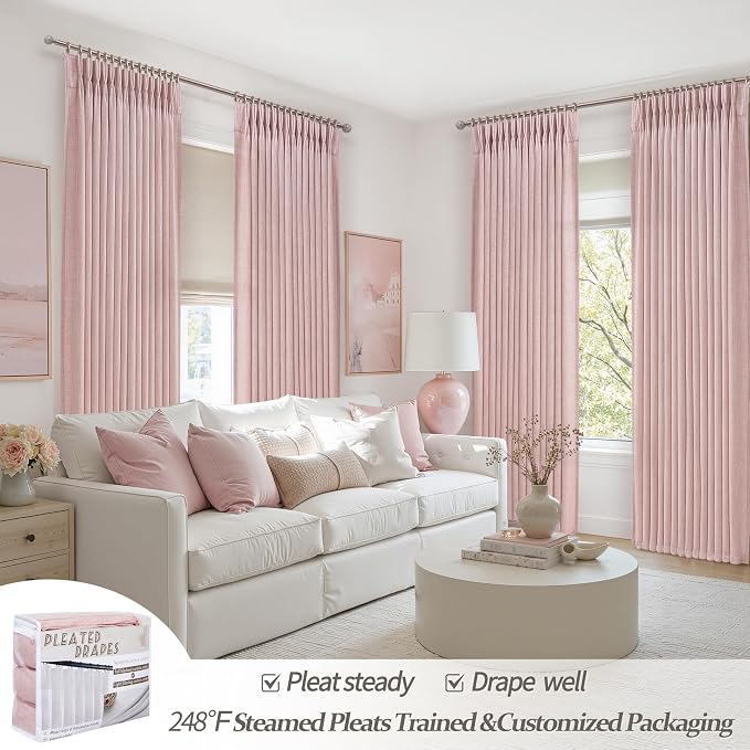 Light-Pink Floor to Ceiling Semi Sheer Extra Long Curtains 108 Inches Length - Image 6
