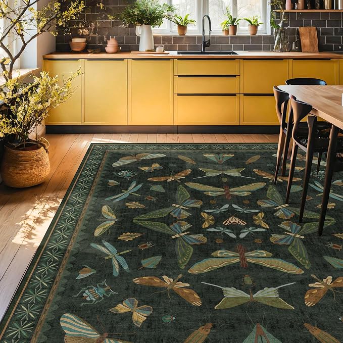 Dark Green Insect Area Rugs 8x10 - Image 3