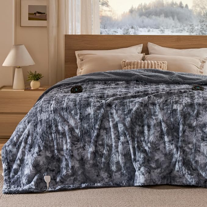 Bedsure Faux Fur Electric Blanket Queen Size, Dual Control Heated Blanket Queen - Image 9