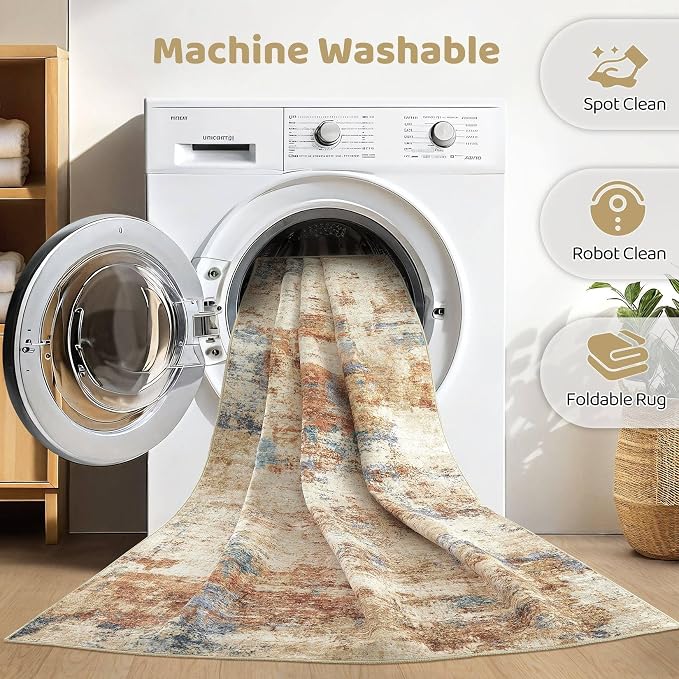 LOONGRUG 6x9 Area Rugs Washable Neutral Modern Living Room Rug Orange Blue | - Image 2