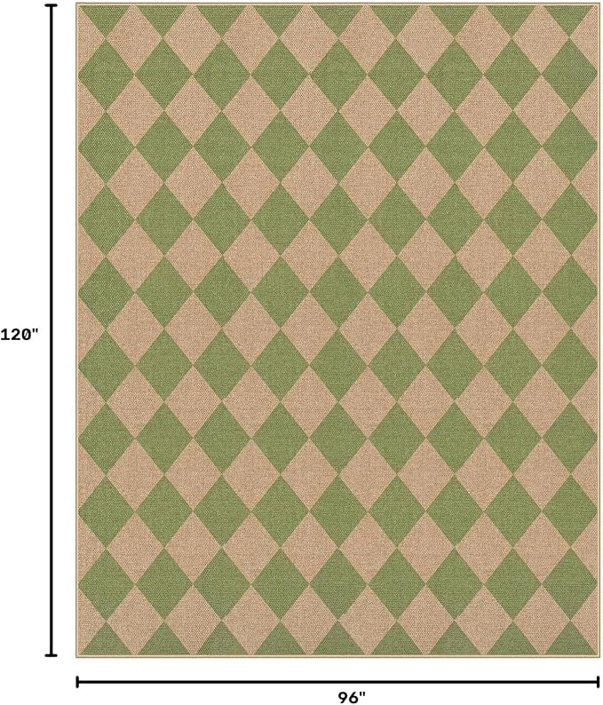 Lahome Checkered Easy Jute Living Room Rug, 8x10 Outdoor Rugs Washable | - Image 2