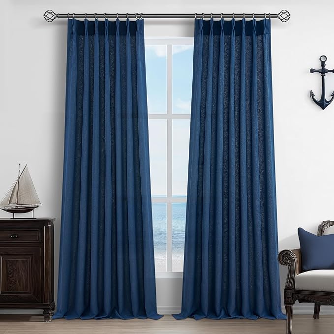 PleatedDrapes Denim Blue Semi Sheer Curtains 90 Inches Long by PleatedDrapes