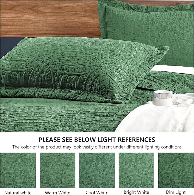 Love's cabin Quilts for Queen Bed Olive Green Bedspreads - Soft Bed Summer Lightweight Bedspread Comforter - Modern Style Coin Pattern Coverlet for All Season - 3 Pieces (1 Quilt, 2 Pillow Shams)