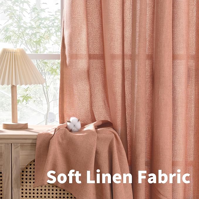 YoungsTex Rust Terracotta Linen Curtains 80 Inch Length, Burnt Orang Light - Image 7