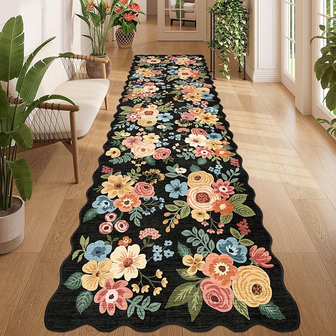 DUKINO 3x10 Runner Rug, Non Slip Floral Washable Rug by DUKINO