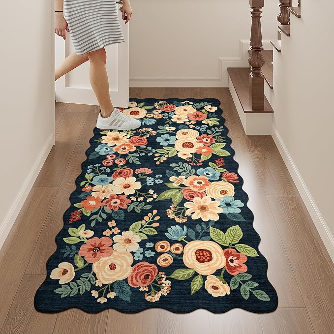 DUKINO 2x4 Rug for Entryway, Floral Washable Kitchen Rugs, Low Pile, Soft Throw - Image 4