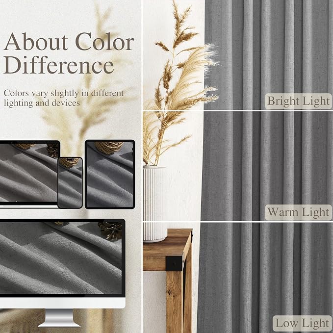 Dark Grey Linen Extra Long Curtain 108 Inches Long 2 Panels Set Back Tab Drapes - Image 3