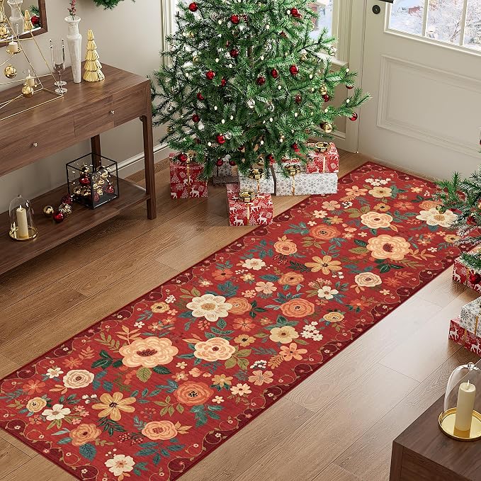 DUKINO 2x6 Runner Rug for Hallway, Washable Kitchen Rugs Non Slip, Floral - Image 6