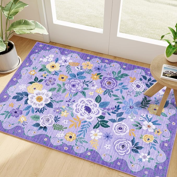 DUKINO 2x3 Entryway Rug, Floral Door Mat Soft Washable Rug Non Slip, by DUKINO