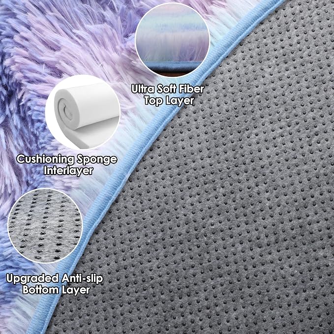 Rainbow Round Area Rugs 6ft, Fluffy Soft Bedroom Circle Rug - Image 8