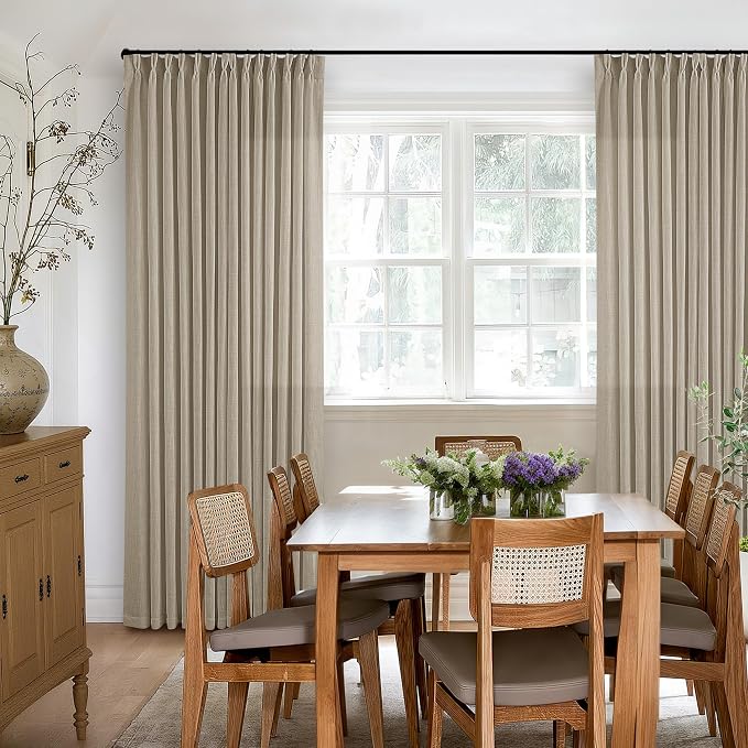 Extra Long Pinch Pleated Linen 108 Inch Curtains Tan Brown 2 Panels Set | Grey - Image 6