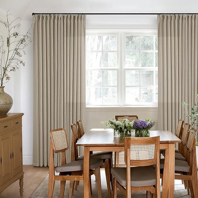 Neutral Pinch Pleated 96 Inch Greige Light Filtering Flax Linen Curtains | Flax - Image 6