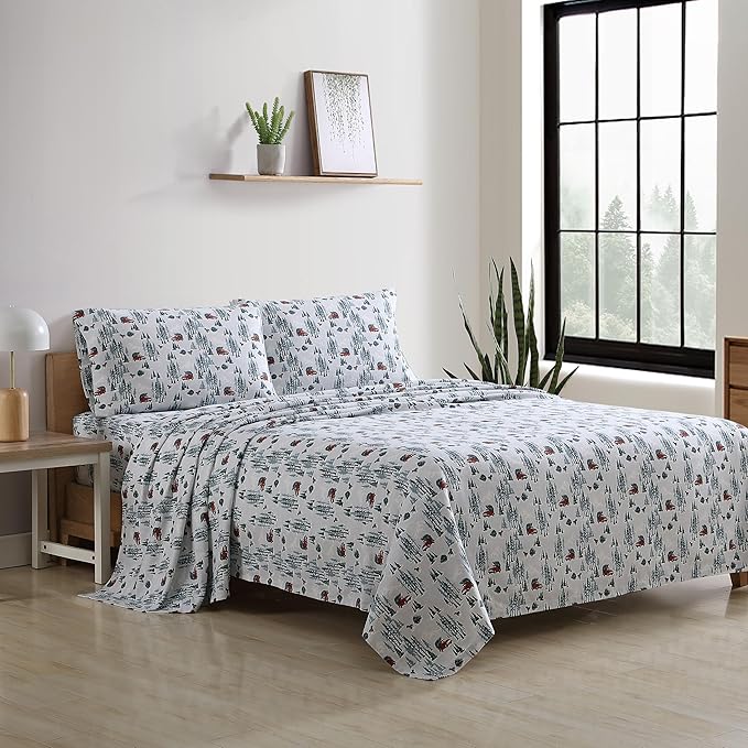 Eddie Bauer - Full Sheets, Cotton Flannel Bedding Set, Brushed For Extra Softness, Cozy Home Decor (Deer Hollow, Full)