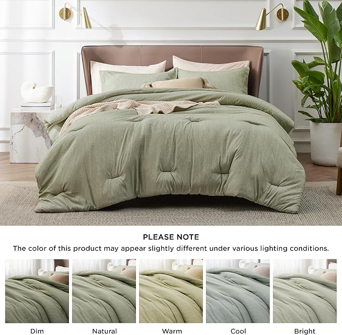 Bedsure Oversized Queen Comforter Set - Olive Green Soft Bedding for All Seasons, Cationic Dyed Bed Set, 3 Pieces, 1 Oversized Queen Size Comforter (98"x98") and 2 Pillow Shams (20"x36"+2")