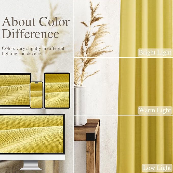 Celery Yellow Linen Curtains 84 Inch Length 2 Panels Set - Image 3