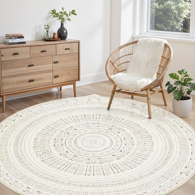 cotiled 6x6 Round Rug 6ft Circle Living Room Boho Area Rugs | Washable Foldable by COTILED