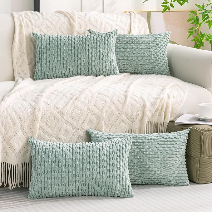 Set of 4 Aqua Decorative Throw Pillow Covers 12x20 Inch Corduroy Pillow Covers - Image 9