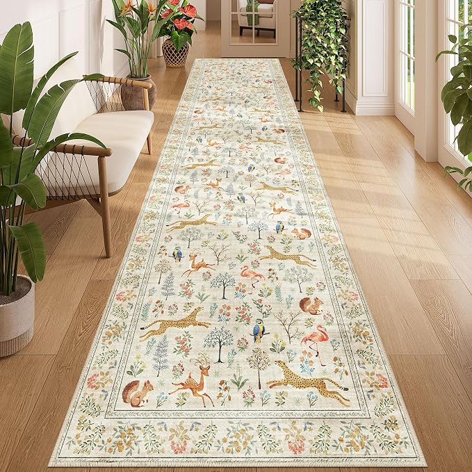 DUKINO 3x12 Runner Rug for Hallway, Washable Animal Rug for Kitchen, Low Pile by DUKINO
