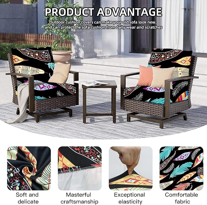 8Pcs Outdoor Cushion Covers, Elastic Patio Cushion Covers | Washable, - Image 3