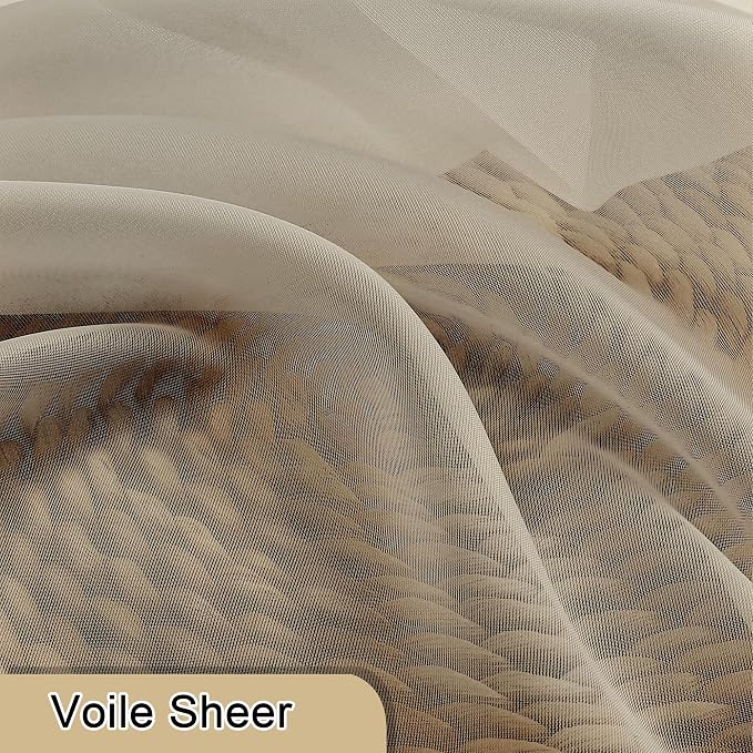 Taupe Sheer Curtains 63 Inch Length 2 Panels, Airy & Breathable Solid Voile Tan - Image 8
