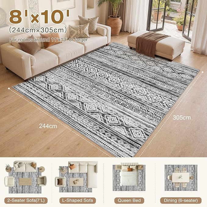 cotiled Boho 8x10 Area Rugs for Living Room: Large Moroccan Washable Rug | - Image 8
