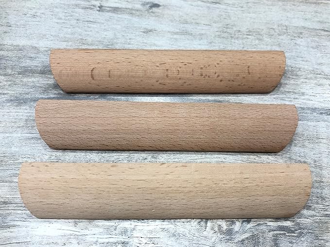 2Pcs Unfinished Wood Solid Furniture Pulls Handles,Unfinished Unpainted Paintable Wooden Handles Cupboard Closet Drawer Handle Pull,Length 6.1",Hole Dis.5.04"