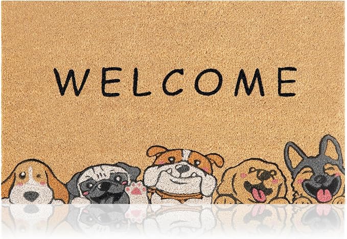 Coir Welcome Mat, Welcome Dogs, 17 x 29 in | 100% Natural Coir, Anti-Shedding by AmaruDoorMats