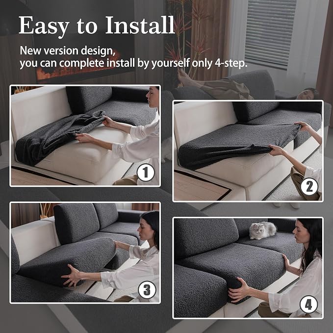 OHSIO Couch Cushion Covers for Sectional Sofa, Stretch Soft Sofa Slipcovers - Image 7