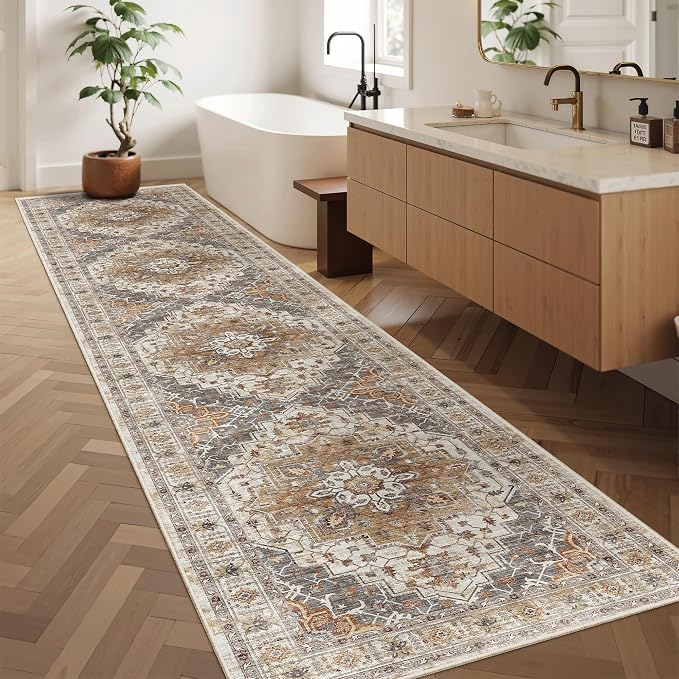Madane Hallway Runner Rug 2'6''x12' Kitchen Runners Vintage, Turmeric/Grey | - Image 4