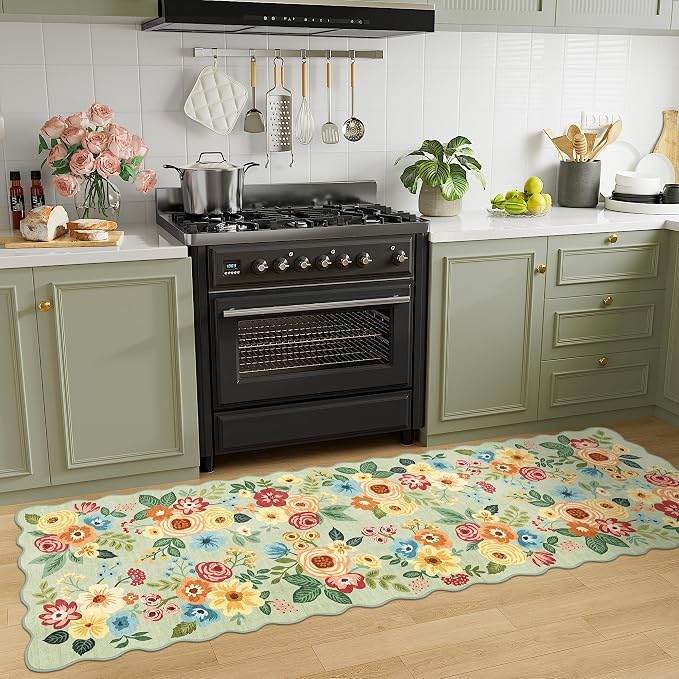 DUKINO 2.6x8 Runner Rug, Floral Washable Kitchen Rugs Non Slip, Stain Resistant - Image 3