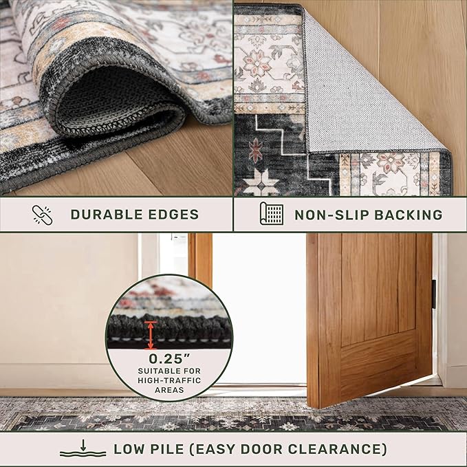 Black Boho Washable 3x20 Extra Long Runner Rug - Image 5