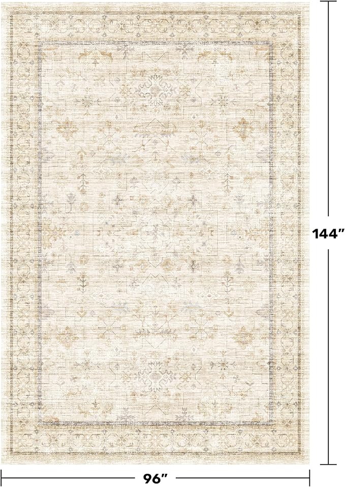 Washable Ivory Beige Living Room Rug, 8x12 Non Slip Area Rugs - Image 2