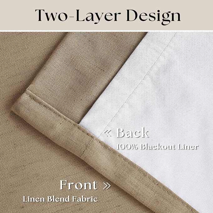 Light Brown 100% Blackout Pinch Pleated Linen 63 Inch Curtains - Image 4