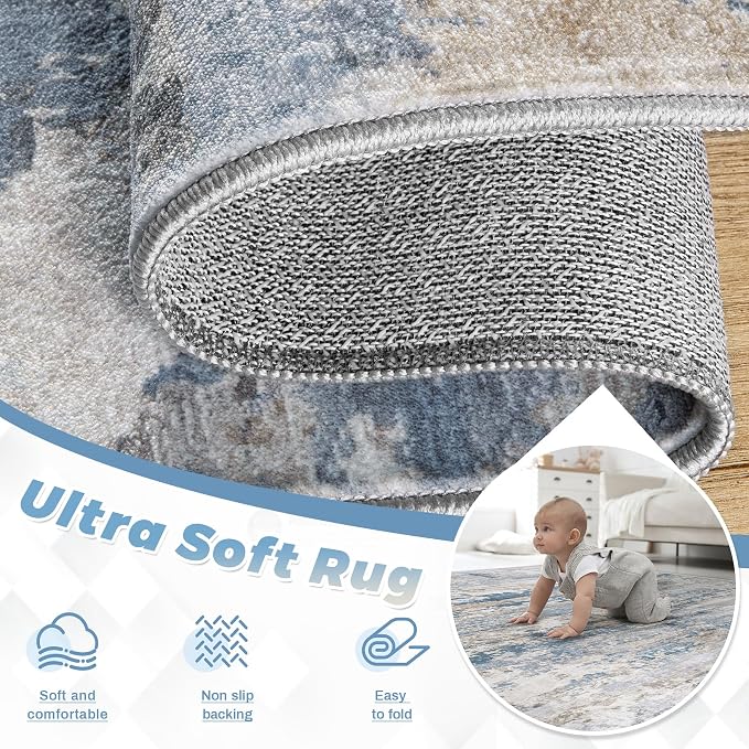 pmtsns Area Rugs 8x10 for Living Room: Washable Rug Modern Abstract Neutral - Image 4