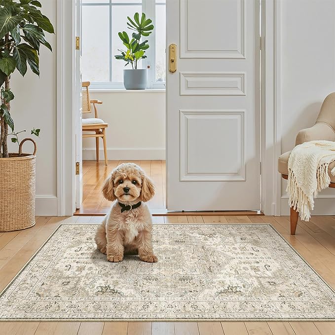Madane Washable Area Rug 2x3 Small Entryway Rugs Non-Slip, Ivory/Brown | - Image 2