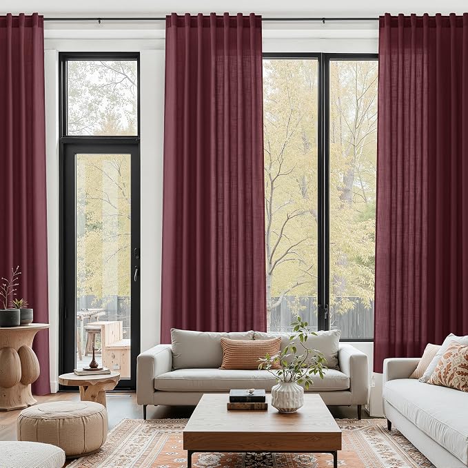Burgundy Linen Curtains 80 Inch Length - Image 6
