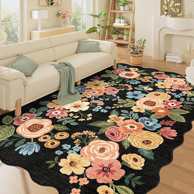 DUKINO 5x8 Washable Area Rug, Soft Floral Living Room Rug Non Slip, Non - Image 6