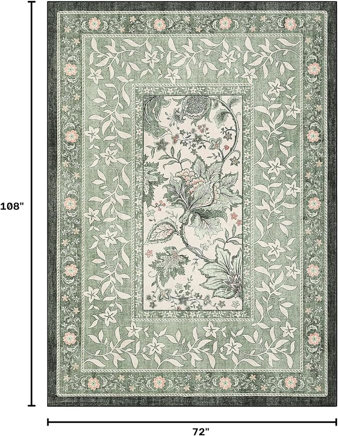 GarveeHome Provence Sage Green 6x9 Area Rugs, Botanical Grove Vintage - Image 2