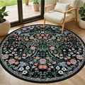 PLHXFR Round Area Rug Living Room: 4 ft Floral Washable Carpet Dark Black | by PLHXFRSoftAreaRugs