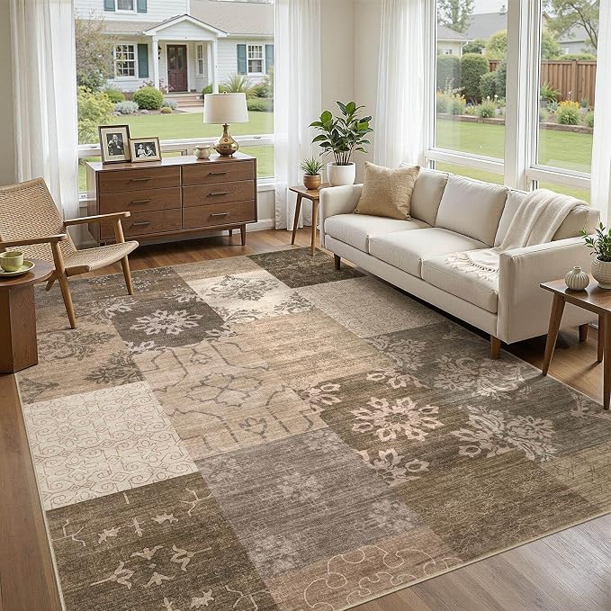 UERMEI 10x12 Area Rug for Living Room, Washable Brown Modern Geometric by UERMEI