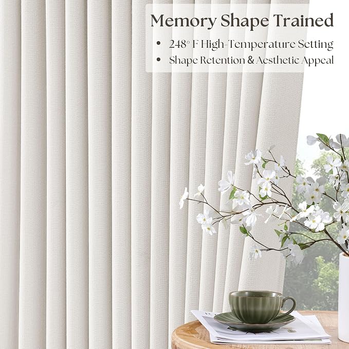 Ivory 100 Inch Pinch Pleated Blackout Linen Curtains - Image 4
