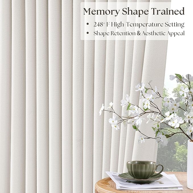 Ivory Linen Blackout Pinch Pleated Curtains 84 Inches Long 2 Panels Set | Pinch - Image 4