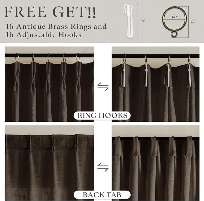 Dark Chocolate Linen Pleated Light Filtering Curtains - Image 6