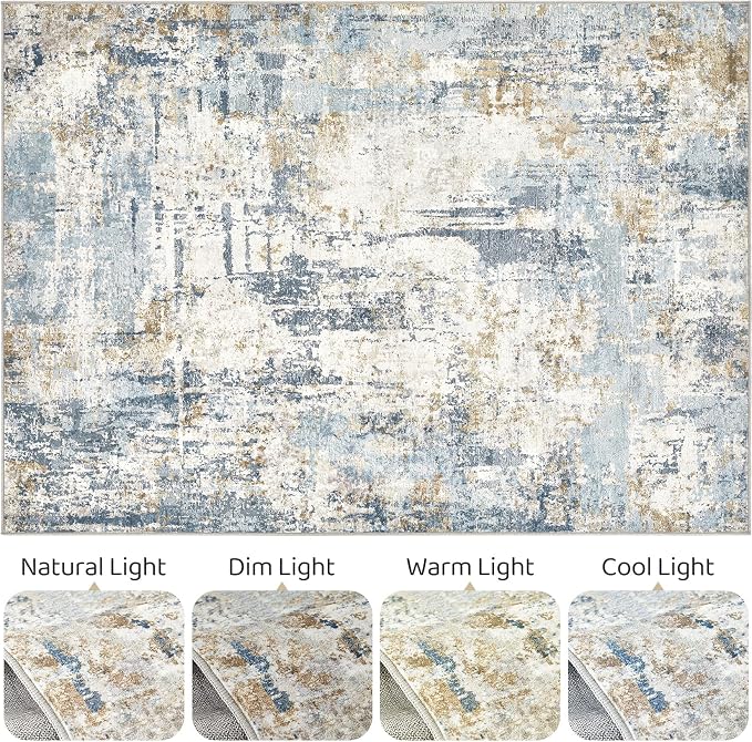 LOONGRUG 4x6 Area Rug Machine Washable Neutral Modern Abstract Rugs Blue | Soft - Image 9