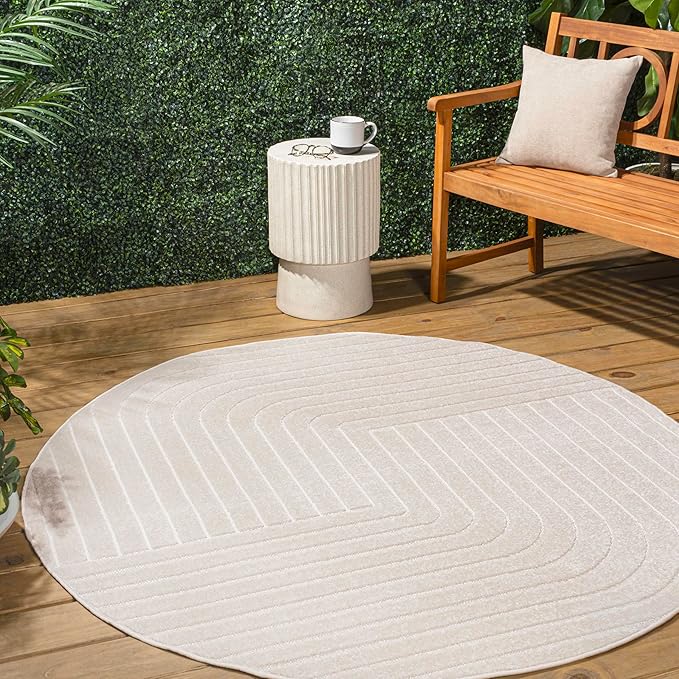 Eyely NCS101A-6R Scandinavian Odense Minimalist Angle Geometric Indoor Rug, Pet Friendly, Non-Shedding, Stain Resistant, Easy-Cleaning, Ivory/Cream, 6' Round, Indoor/Outdoor, Area Rug
